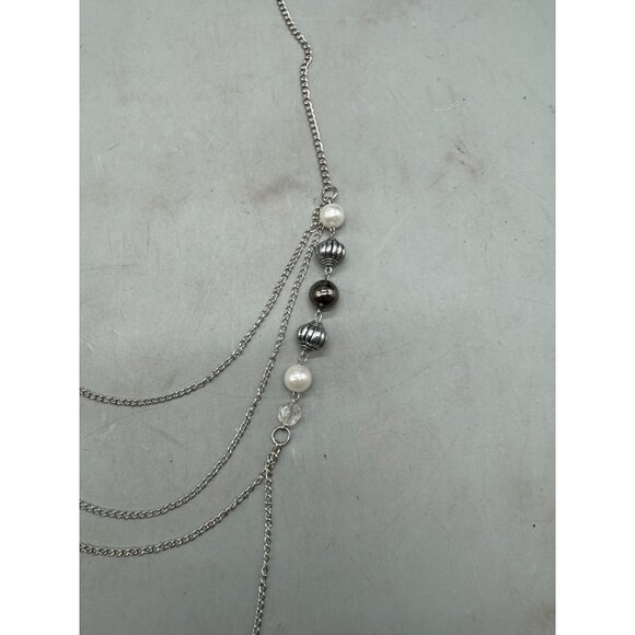 Silver Multilayered Necklace With Pearlescent & Metallic Beads 40" READ - Picture 3 of 5